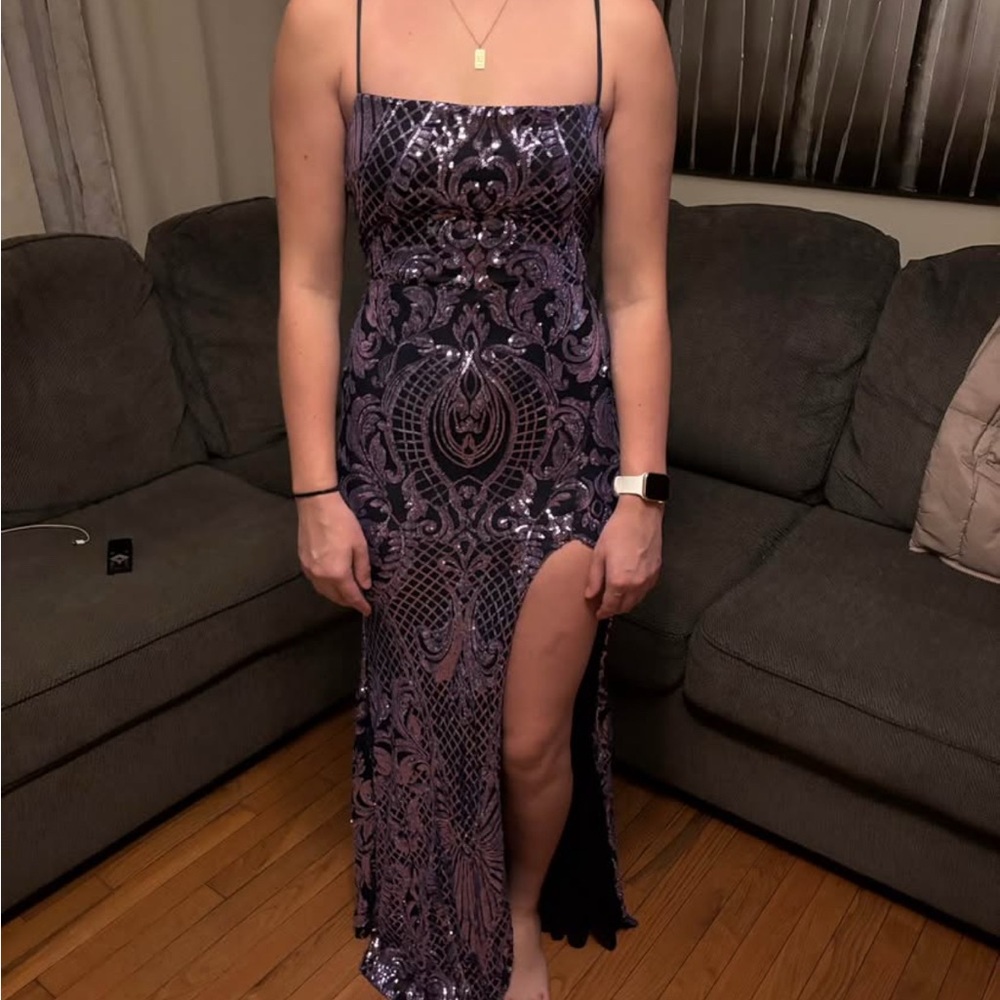 Elegant Purple Sequin Prom Dress